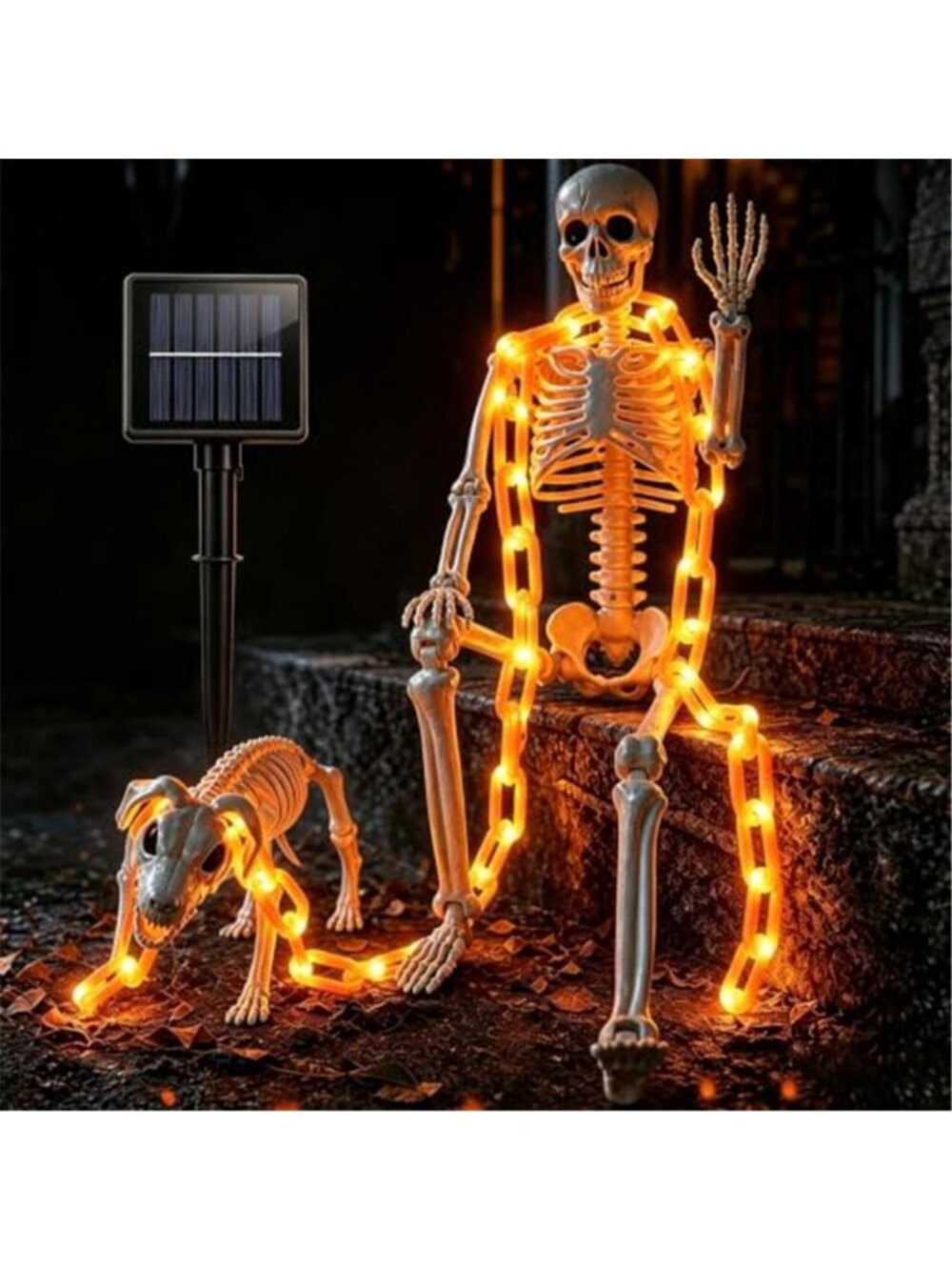 3Ft Skeleton & Dog Skeleton with Light Chain, Outdoor Halloween Decorations
